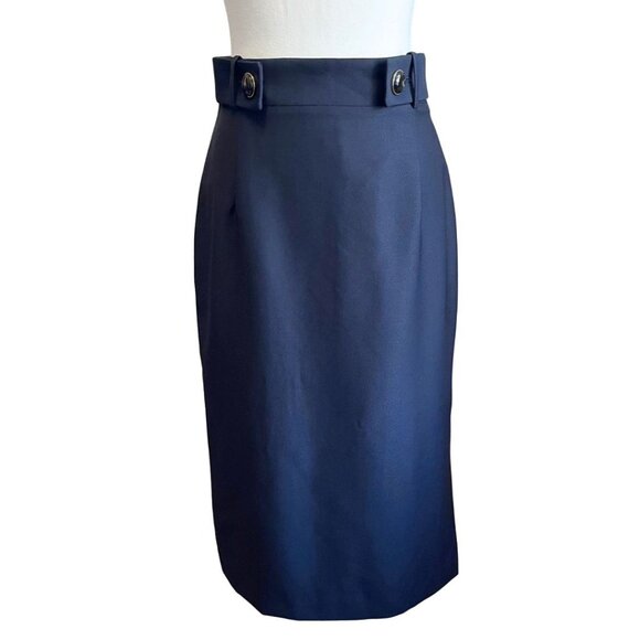 NWT MASSIMO DUTTI NAVY FRONT MARBLED OVERSIZED BUTTON PENCIL SKIRT - 6 - Picture 2 of 12